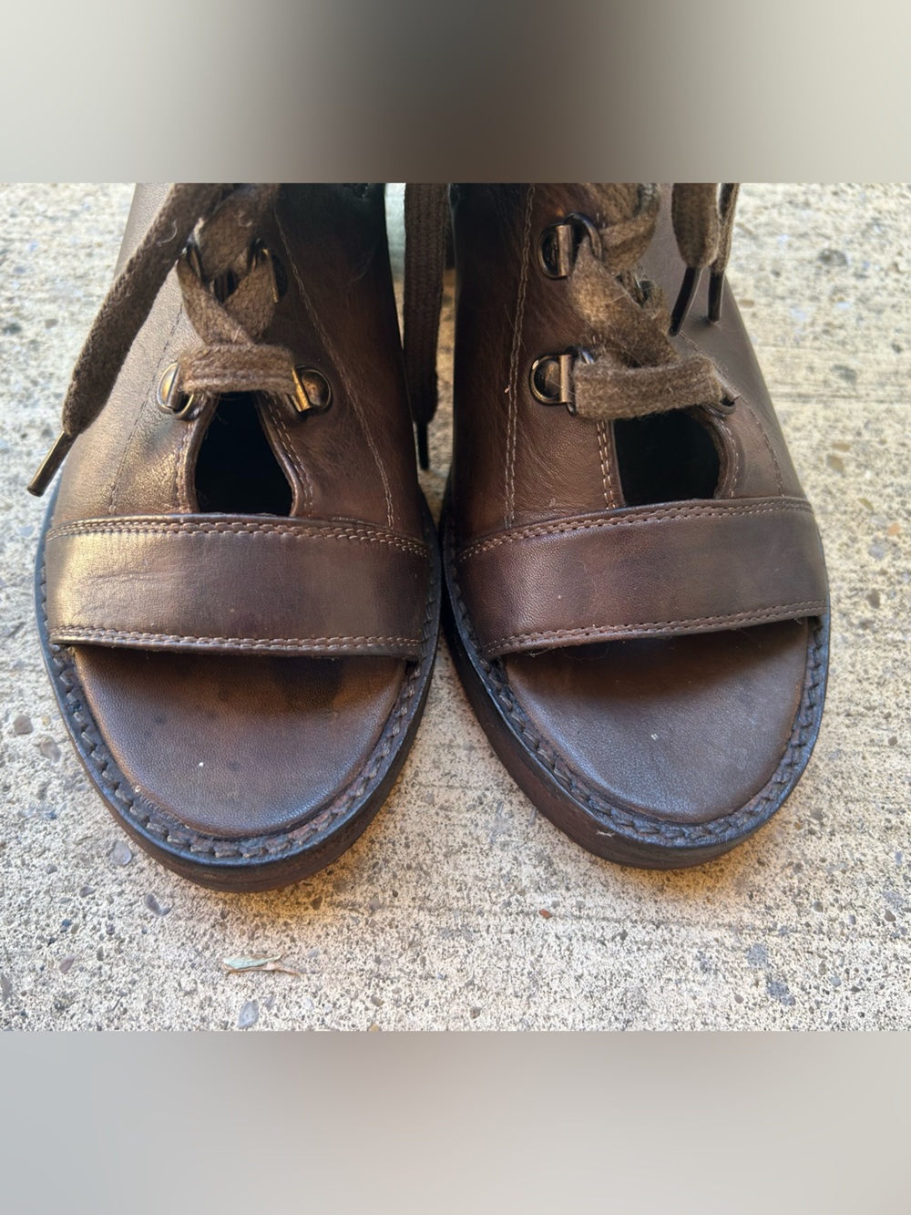 Free People Brown Lace-Up Open-Toe Boots - Picture 2 of 5